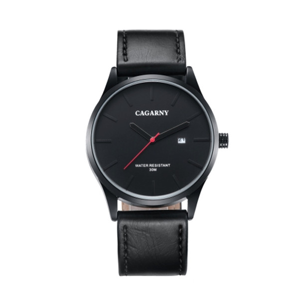 CAGARNY 6865 Fashion Dual Quartz Movement Wrist Watch with Genuine Leather Band(Black)