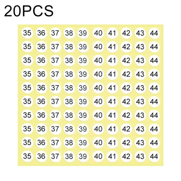 20 PCS Round Shape Number Sticker Shoe Size Label, Number 35-44