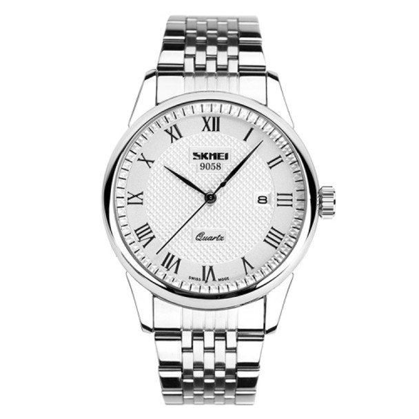 SKMEI 9058 Multifunctional Outdoor Fashion Waterproof Steel Strip Quartz Wrist Watch(Men Style White)