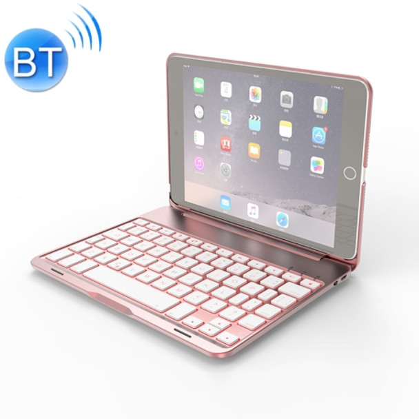 F8SM For iPad mini 3 / 2 / 1 Laptop Version Colorful Backlit Aluminum Alloy Bluetooth Keyboard Protective Cover (Rose Gold)