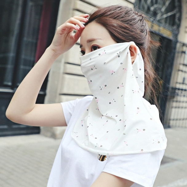 Summer Outdoor Floral Ice Silk Sunshade Face Mask Sun-proof Shawl(White)