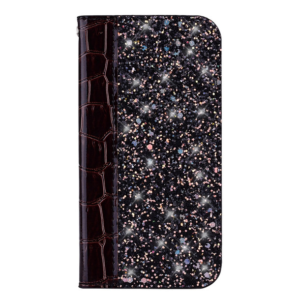 Crocodile Texture Glitter Powder Horizontal Flip Leather Case for Motorola One (P30 Play), with Card Slots & Holder (Black)