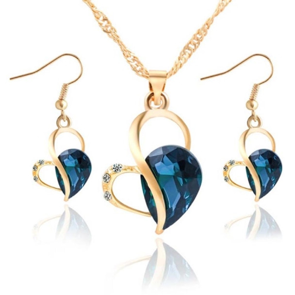 Cute Heart Shaped Crystal Stud Necklace Jewellery Set(Blue)