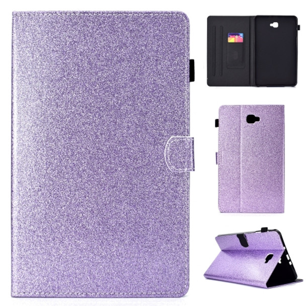 For Galaxy Tab A 10.1 (2016) T580 Varnish Glitter Powder Horizontal Flip Leather Case with Holder & Card Slot(Purple)