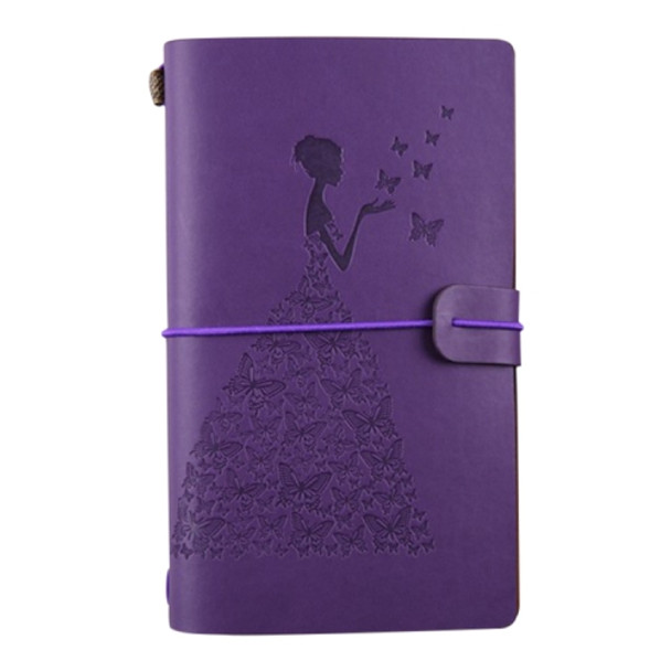 BSD020  Pretty Butterfly Lady Vintage Travelers Notebook Diary Notepad PU Leather Literature Journal Planners School Stationery(Purple)