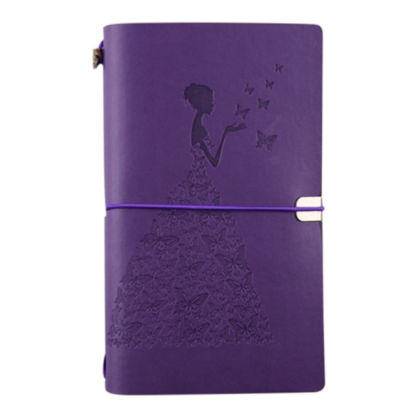 BSD020  Pretty Butterfly Lady Vintage Travelers Notebook Diary Notepad PU Leather Literature Journal Planners School Stationery(Purple-metal button)