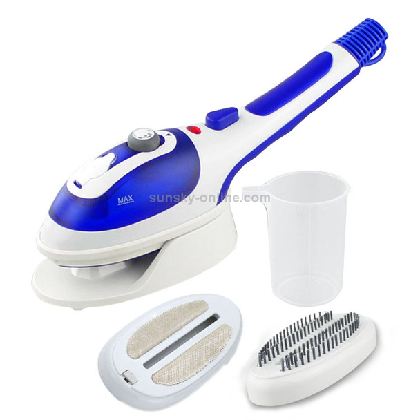 Multifunction Household Handheld Steamer Travel Portable Hand - Held Steam Hanging Hot Machine Ceramic Bottom with Flannelette Brush & Hair Brush & Measuring Cup, EU Plug(Blue)