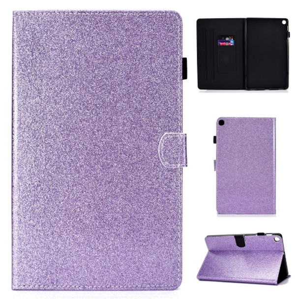 For Galaxy Tab A 10.1 (2019) T510 Varnish Glitter Powder Horizontal Flip Leather Case with Holder & Card Slot(Purple)