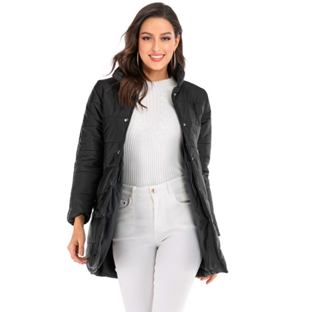 Women Solid Color Short Down Jacket (Color:Black Size:S)