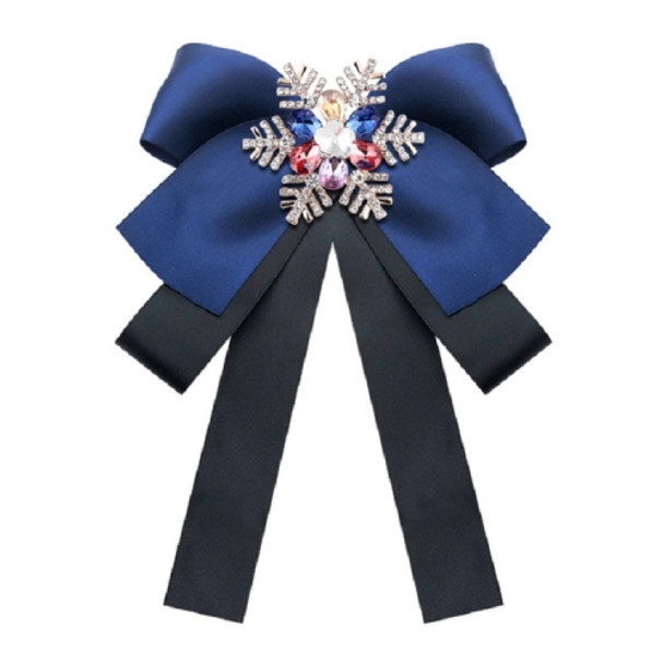 Women Snowflake Shape Colored Rhinestone Bow-knot Bow Tie Brooch Clothing Accessories, Style:Pin Buckle Version(Dark Blue)