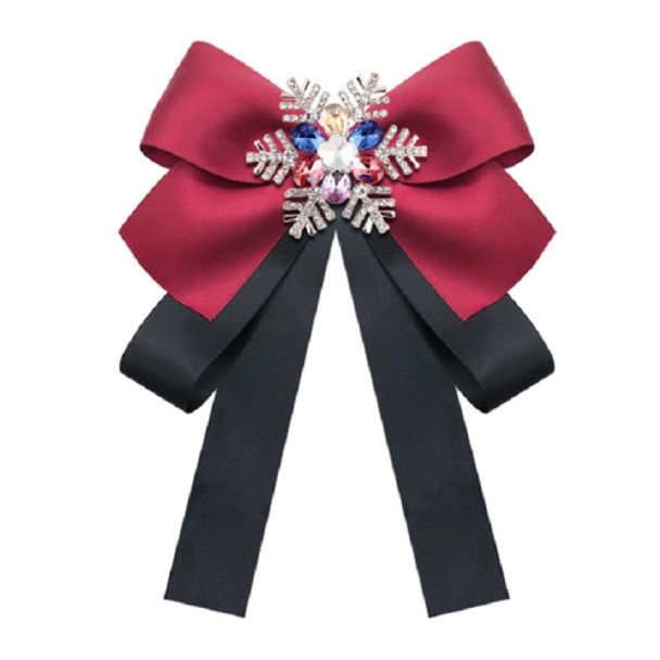 Women Snowflake Shape Colored Rhinestone Bow-knot Bow Tie Brooch Clothing Accessories, Style:Pin Buckle Version(Purple Red)