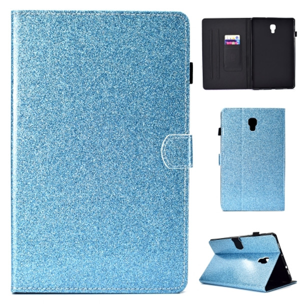 For Galaxy Tab A 10.5 T590 Varnish Glitter Powder Horizontal Flip Leather Case with Holder & Card Slot(Blue)