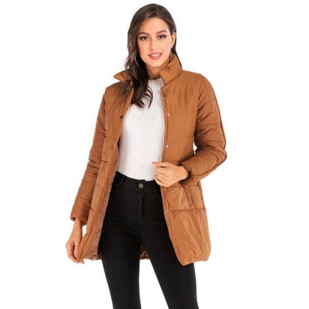 Women Solid Color Short Down Jacket (Color:Brown Size:XXL)