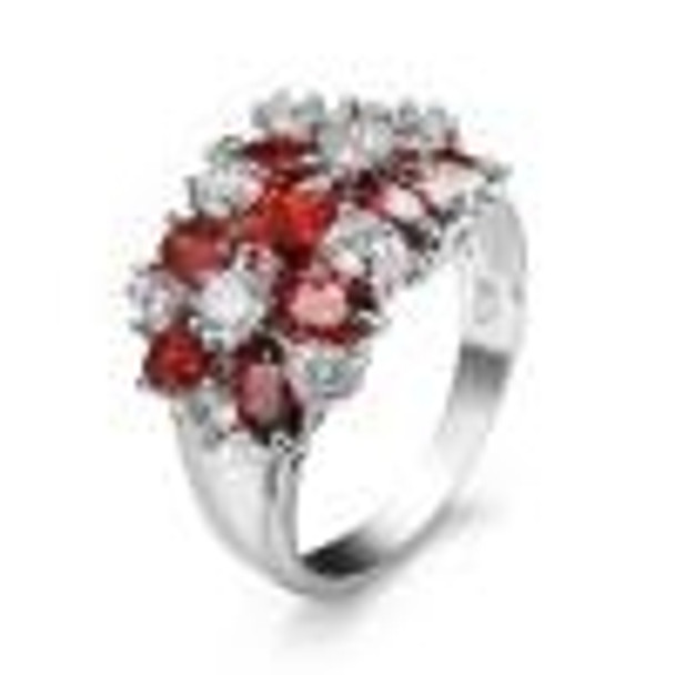 925 Sterling Silver Sparkling Rings Girls Crystal Engagement Jewelry, Ring Size:6(Red)