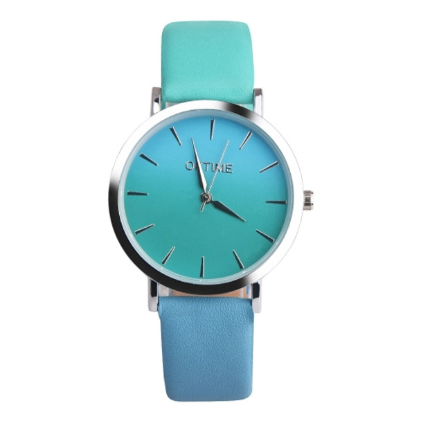 OKTIME WOK13402 2 PCS Retro Gradient Color Design Leather Belt Quartz Watch for Men / Women(green on the silver shell)