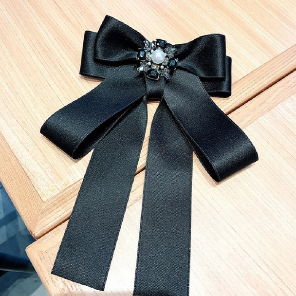 Women Square Rhinestone Bow-knot Bow Tie Brooch Clothing Accessories(Black)