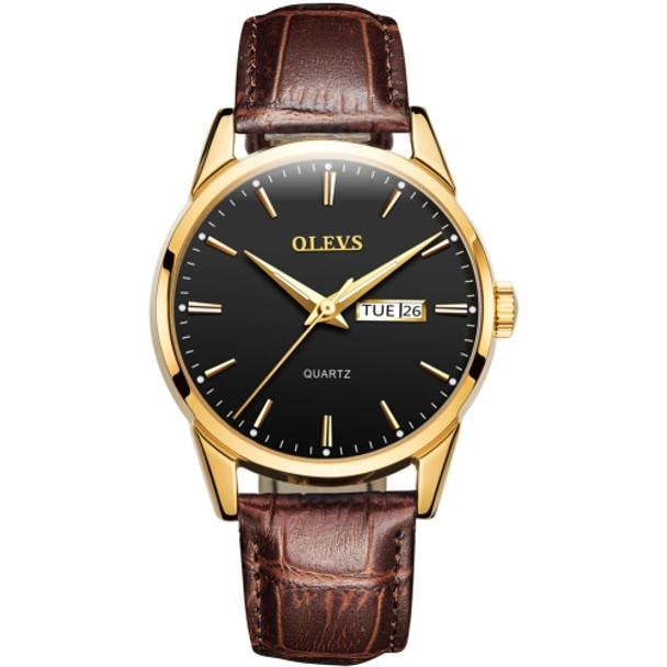 OLEVS 6898 Men Fashion Waterproof Dual Calendar Quartz Watch(Brown Black)