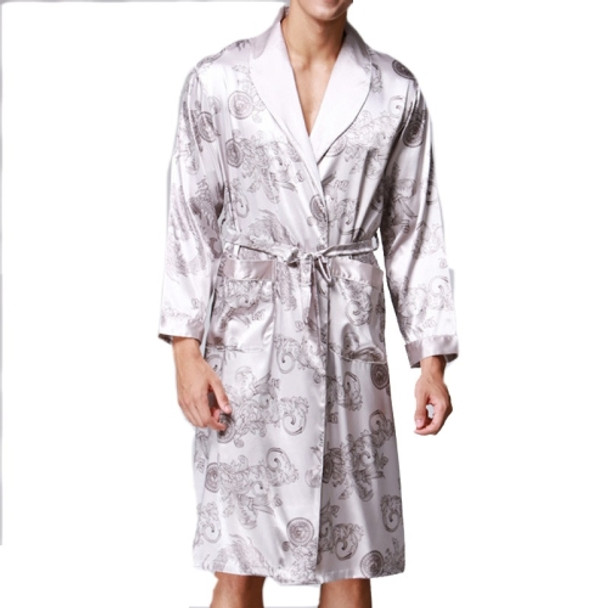 Men's Long Paragraph Silk Pajamas (Color:Grey Size:XXXL)