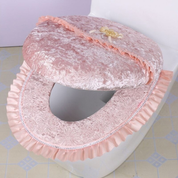 2 PCS /Set Pasted Toilet Seat Cushion Set Closestool Washable Soft Warmer Cover Pad Cushion(Light Pink)