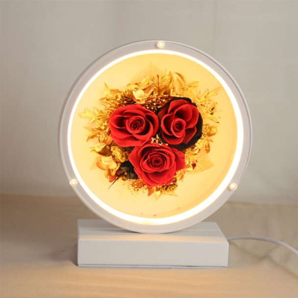 Valentines Day Eternal Flower Glass Shade Finished Christmas Style Colorful LED Bedside Lamp Table Lamp Night Light Creative Gift(Red)