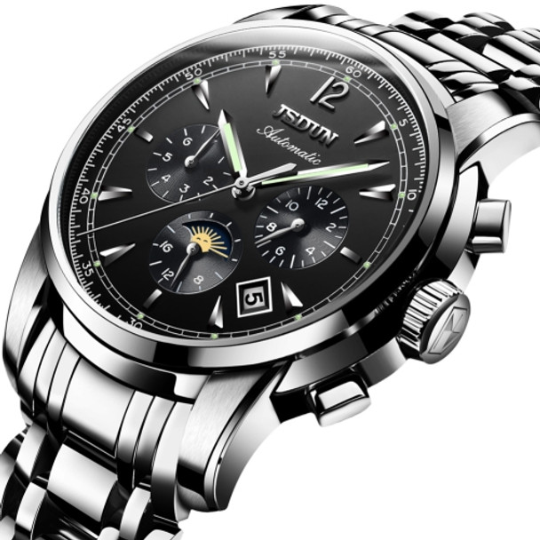 JIN SHI DUN 8750 Men Fashion Waterproof Luminous Mechanical Watch(Silver Black)