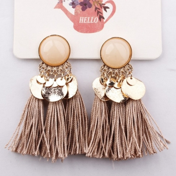 Ethnic Bohemia Women Dangle Drop Earrings Round Resin Tassel Earrings(Brown)