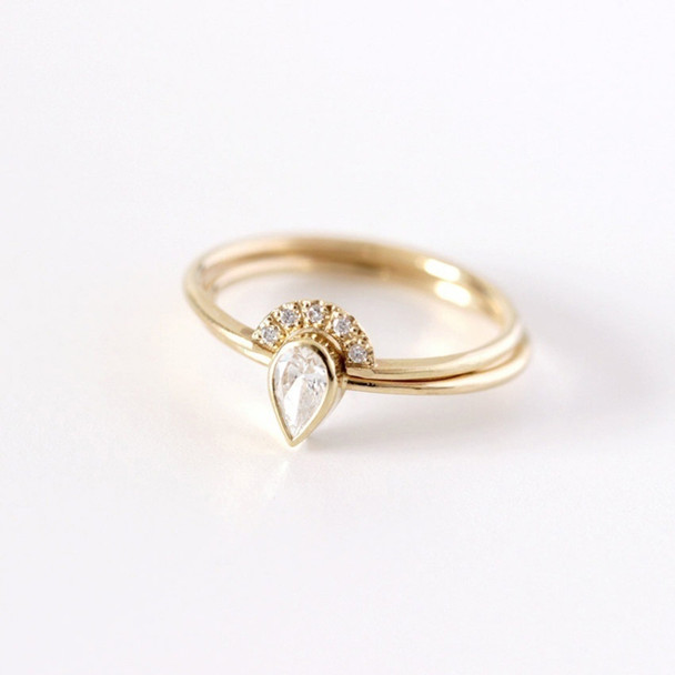 Women Water Drop 14k Gold Wedding Ring, Ring Size:6