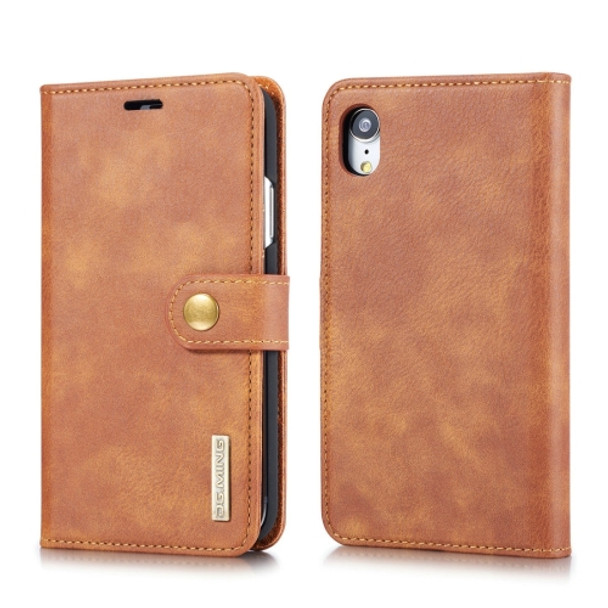 DG.MING Crazy Horse Texture Flip Detachable Magnetic Leather Case for iPhone XR, with Holder & Card Slots & Wallet (Brown)