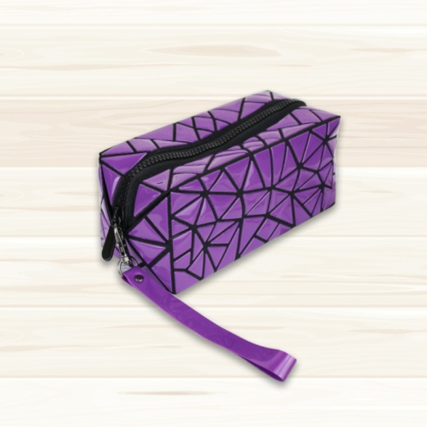 Laser Foldable Geometry Lingge Waterproof Portable Lady Cosmetic Bag Girl Portable Large Capacity(Purple)