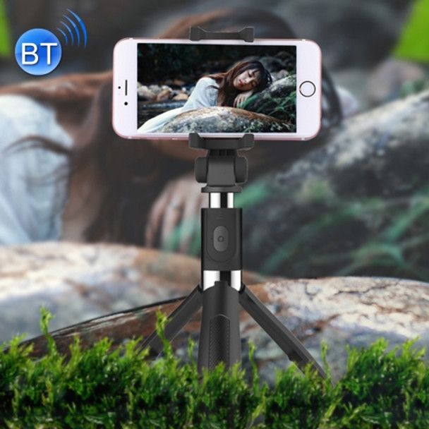 2 in 1 Foldable Bluetooth Shutter Remote Selfie Stick Tripod for iPhone and Android Phones(Black)