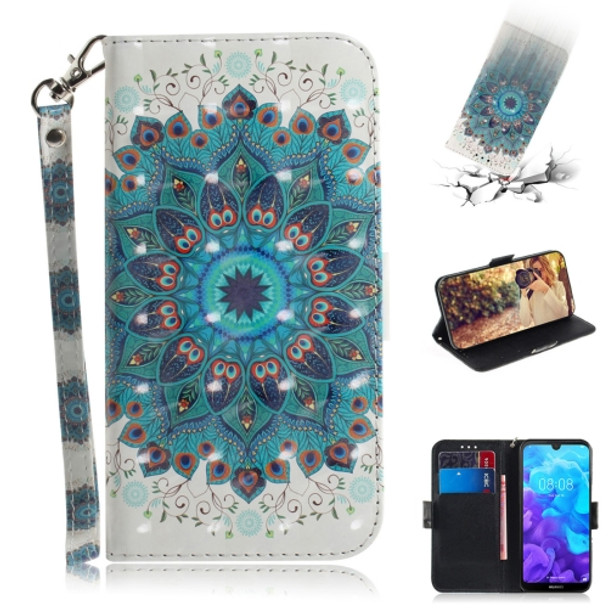 3D Colored Drawing Peacock Wreath Pattern Horizontal Flip Leather Case for Huawei Y5 (2019) / Honor 8s, with Holder & Card Slots & Wallet