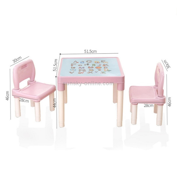Folding Children's Study Table and Chair Set Plastic Game Table(Pink)