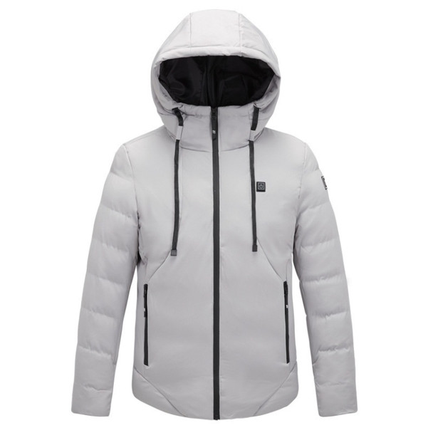 Men and Women Intelligent Constant Temperature USB Heating Hooded Cotton Clothing Warm Jacket (Color:Light Grey Size:4XL)