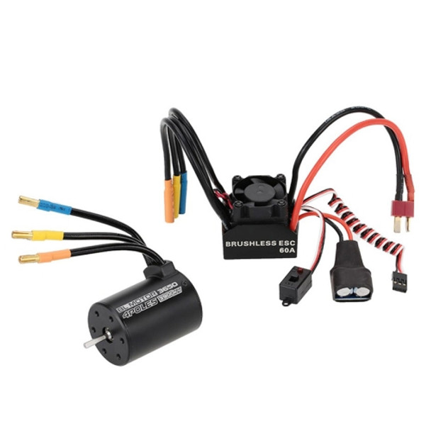 3650 3900KV 4P Sensorless Brushless Motor + 60A Brushless Splash-Proof Electronic Speed Controller ESC with 5.8V/3A Switch Mode BEC for 1/10 RC Car Truck