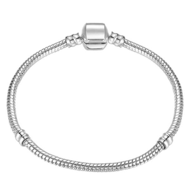 17-21cm Silver Snake Chain Link Bracelet Fit European Charm Pandora Bracelet, Length:19cm(Silver Plated)