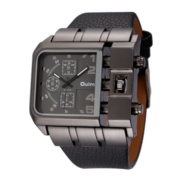 Oulm 3364 Men Square Dial Leather Belt Quartz Watch(Black)