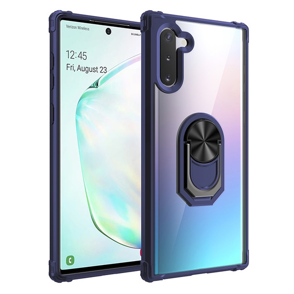 For Galaxy Note 10 Shockproof Transparent TPU + Acrylic Protective Case with Ring Holder(Blue)