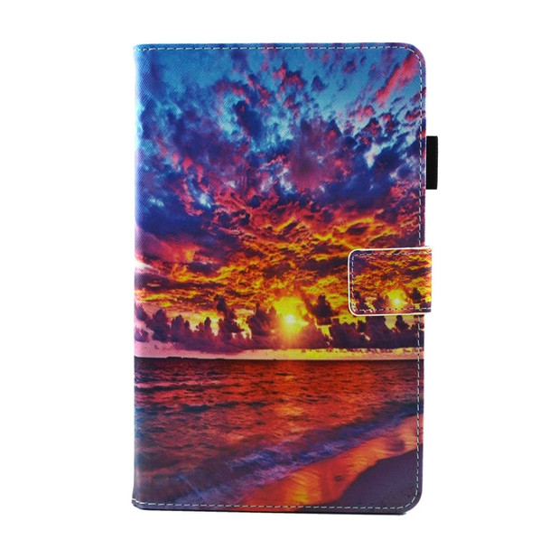 For Galaxy Tab A 8.0  / T380 & T385  Sunset Landscape Pattern Horizontal Flip Leather Case with Holder & Card Slots