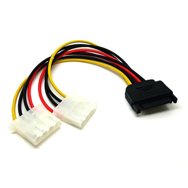 15 Pin to 2 x 4 Pin SATA Power Molex Power Y-Cable, Length: 15.2cm
