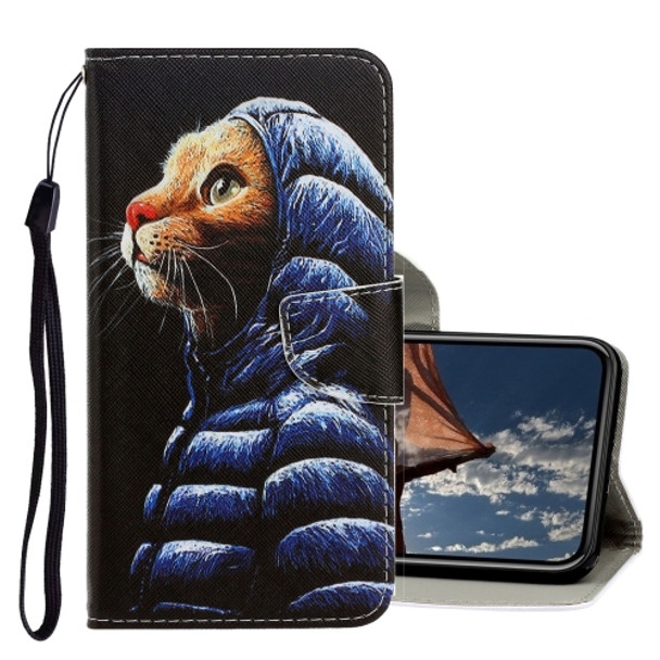 For iPhone XS Max 3D Colored Drawing Horizontal Flip PU Leather Case with Holder & Card Slots & Wallet(Down Jacket Cat)