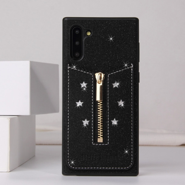 For Galaxy Note10 Starry Sky Star Zipper Protective Case with Card Slot(Black)