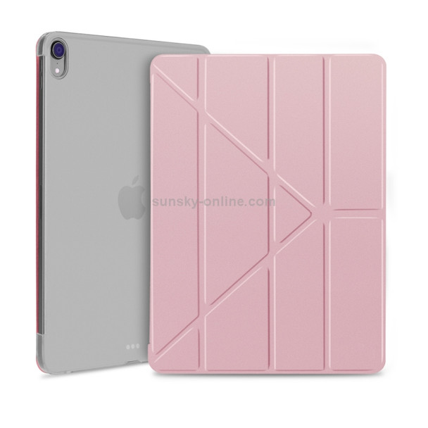 Multi-folding Shockproof TPU Protective Case for iPad Pro 12.9 inch (2018), with Holder & Sleep / Wake-up Function(Rose Gold)
