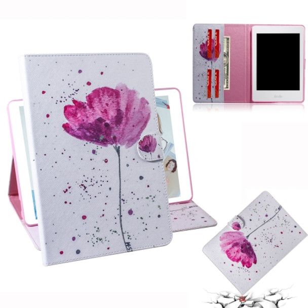 Purple Orchids Pattern Horizontal Flip Leather Case for Amazon Kindle Paperwhite 4 (2018) / 3 / 2 / 1, with Holder & Card Slot & Wallet