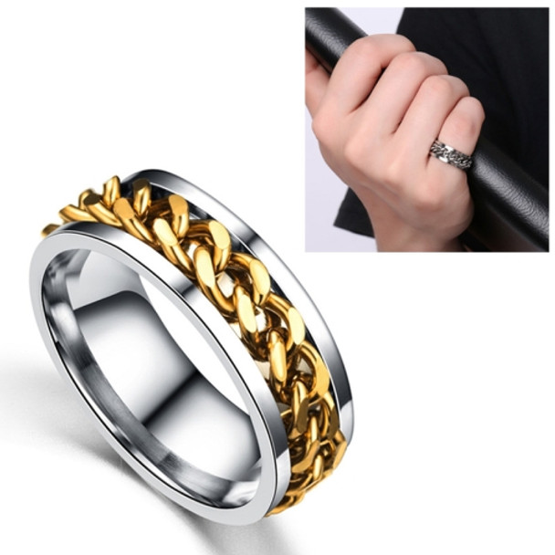 Punk Rock Stainless Steel Rotatable Chain Rings, Ring Size:10(Gold)