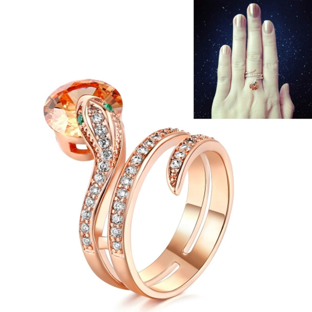 Vintage Serpentine Gemstone Ring Zircon Rose Gold Ring, Ring Size:6(Orange)
