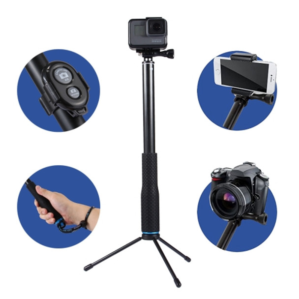 Anti-skid Extendable Self-portrait Handheld Diving Telescopic Monopod Holder Set with Phone Remote Controller & Tripod & Phone Holder for GoPro & Xiaoyi Camera & Smartphones, Full Length Max: about 1m(Blue)