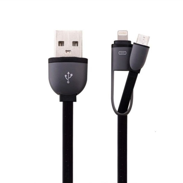 1m 2 in 1 8 Pin & Micro USB to USB Data / Charger Cable, For iPhone, iPad, Samsung, HTC, LG, Sony, Huawei, Lenovo, Xiaomi and other Smartphones(Black)