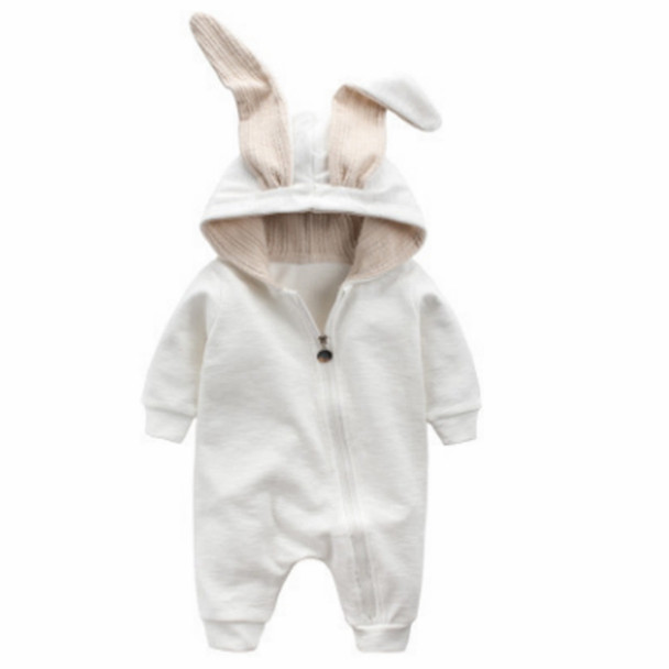 Spring and Autumn Babies Big Rabbit Ear Zipper Bodysuit, Size:59CM(White)