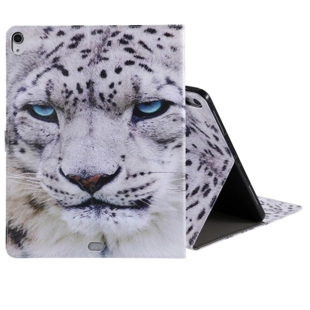 ??? iPad Pro 12.9 (2018) Colored Drawing Pattern Horizontal Flip PU Leather Case with Holder & Card Slots & Wallet (White Panther)