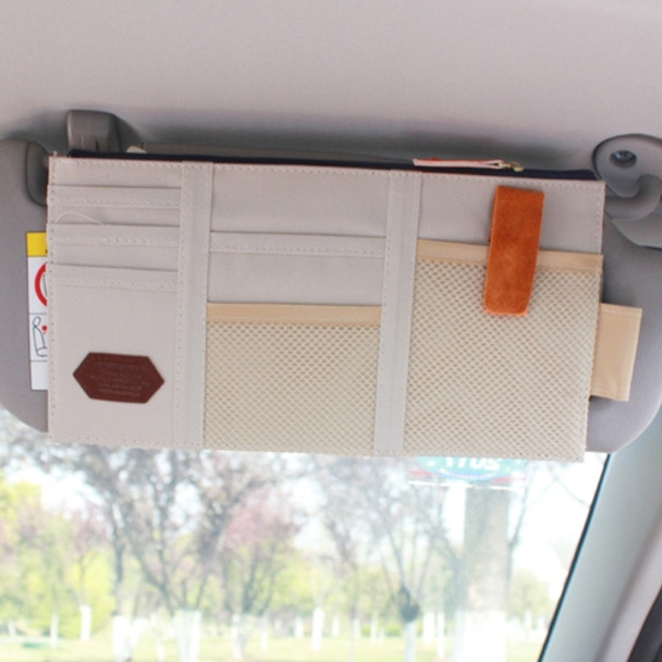 Multi-functional Auto Car Sun Visor Sunglass Holder Card Storage Holder Inner Pouch Bag(Khaki)